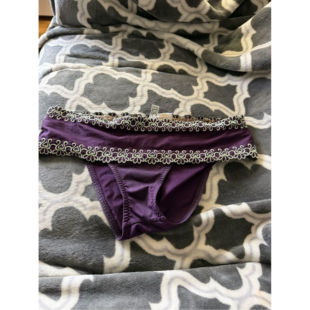 BECCA Purple Bikini Bottom with Ivory Embroidery